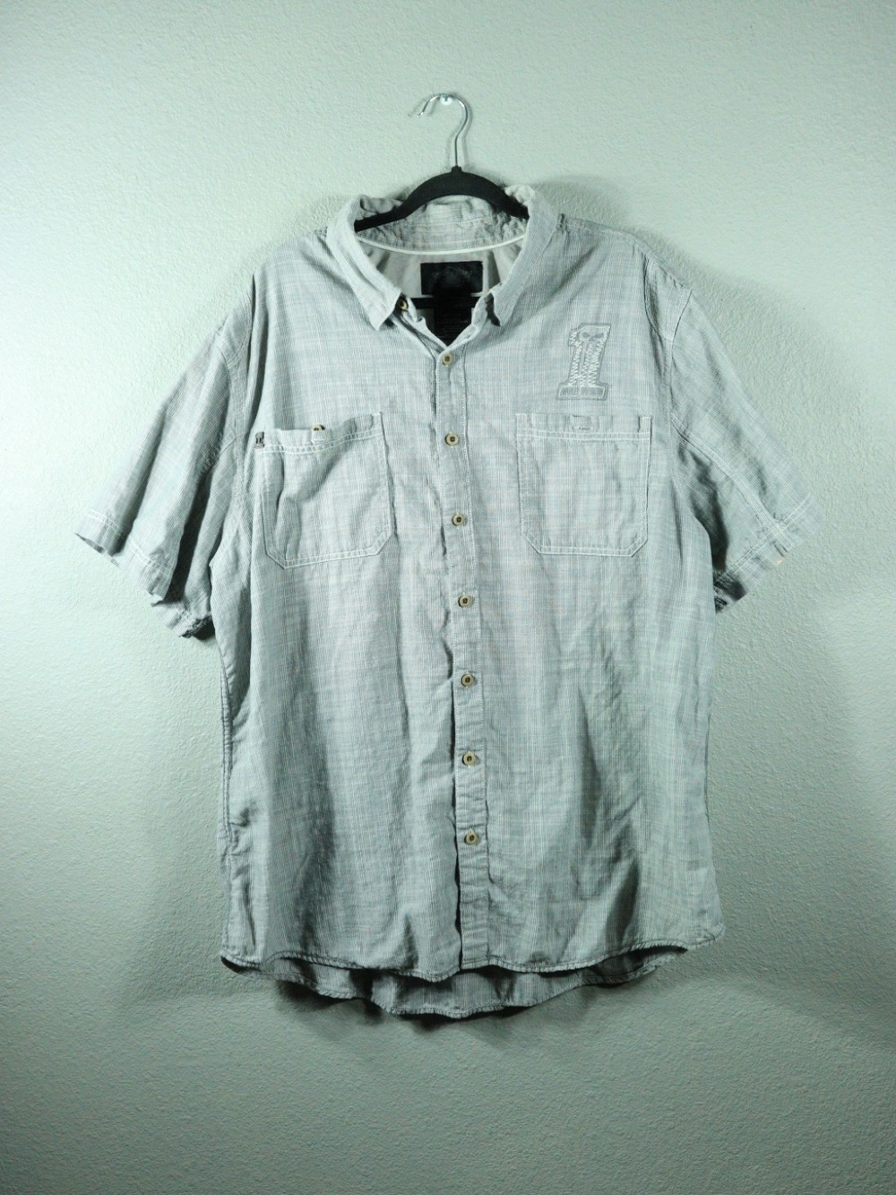 Harley-Davidson Men’s 3XL Button Up Shirt Gray Stripe 100% Cotton